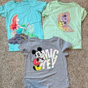 3 - Girls short sleeve tees size 6 - Little Mermaid, Mickey, Butterfly